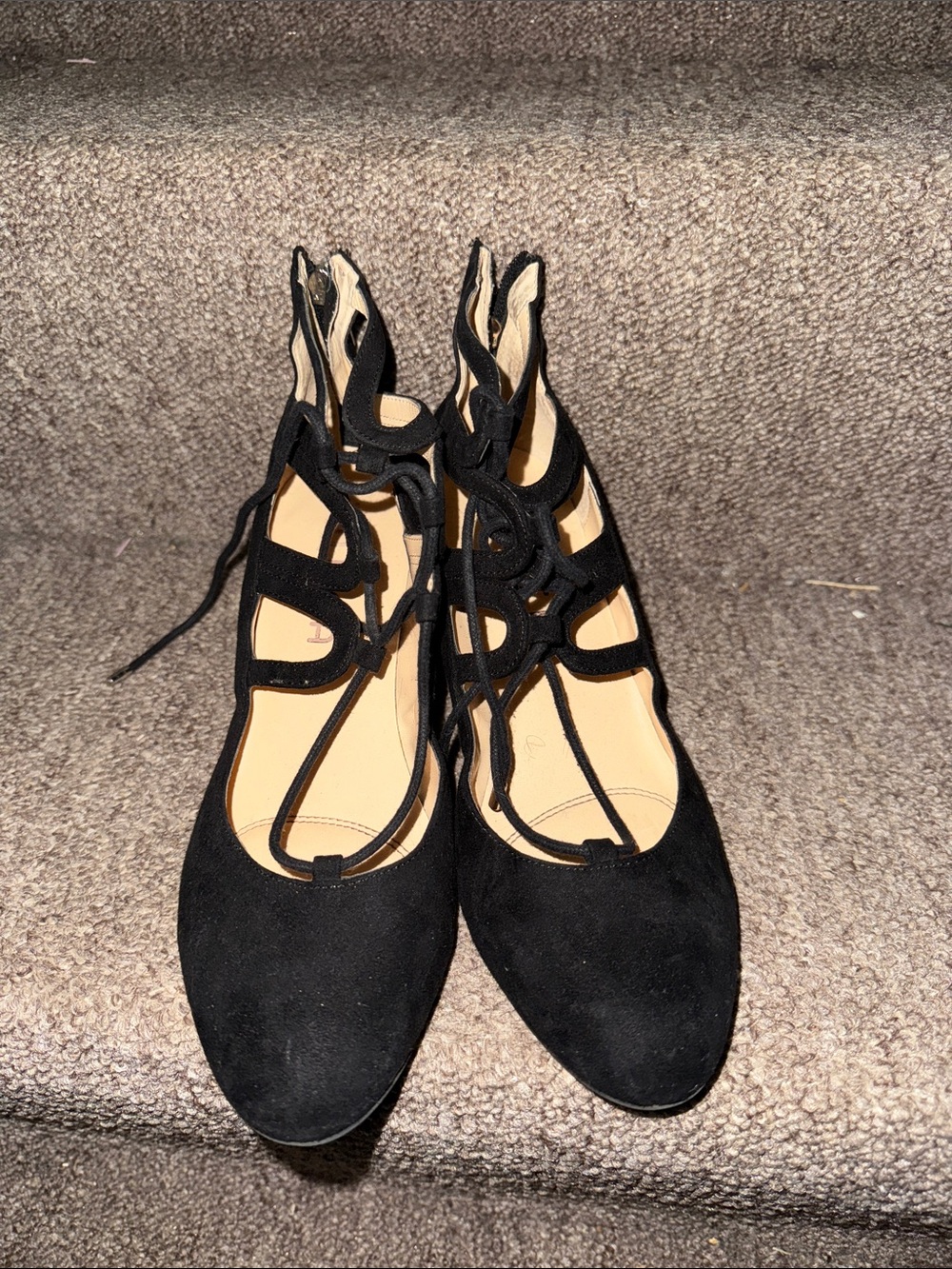 Unisa Black Suede Lace-Up Block Heel Pumps - Picture 2 of 6